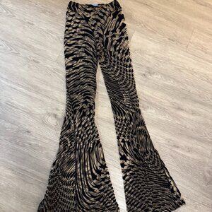 MUGLER Star Print Mesh Flared Trousers, Size 24